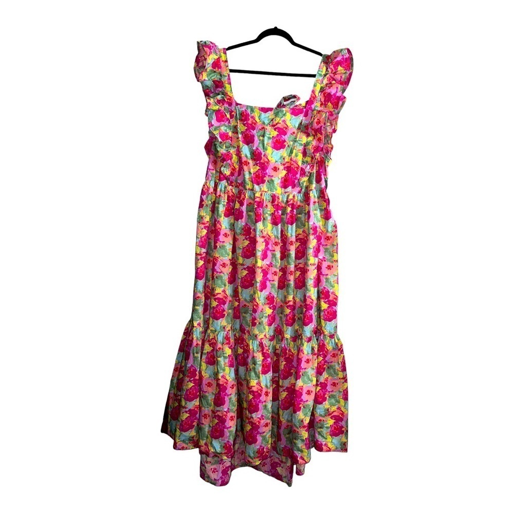 NWT PEYTON & PARKER Bright Floral Ruffled, Smocked Tie Back Maxi Dress